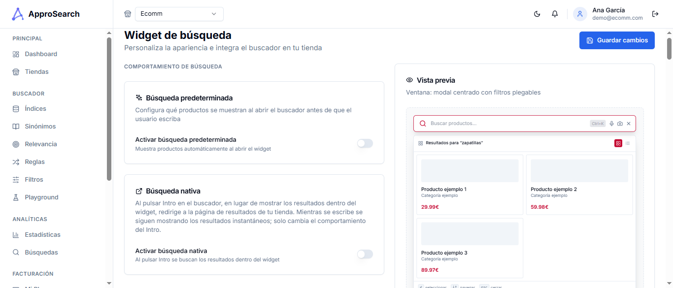 Comportamiento y búsqueda predeterminada