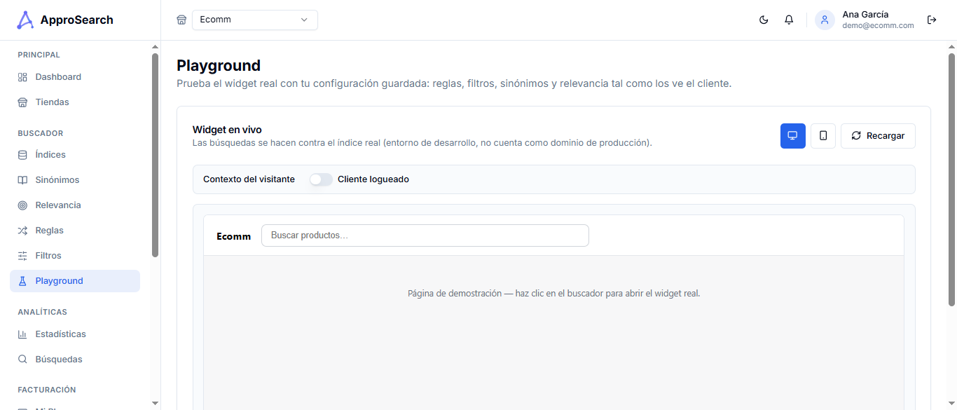 Playground con el widget en vivo